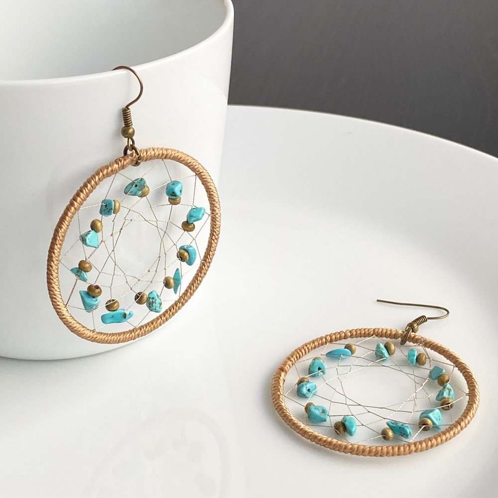 NEW Dreamcatcher Turquoise Earrings - Picture 1 of 6
